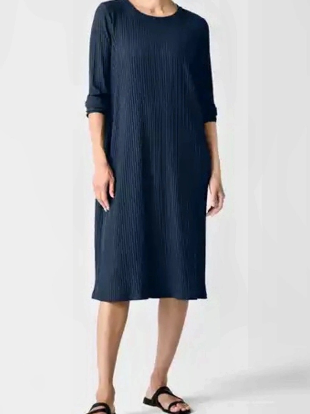 Eileen Fisher Long Sleeve Rib Dress Blue petite Medium